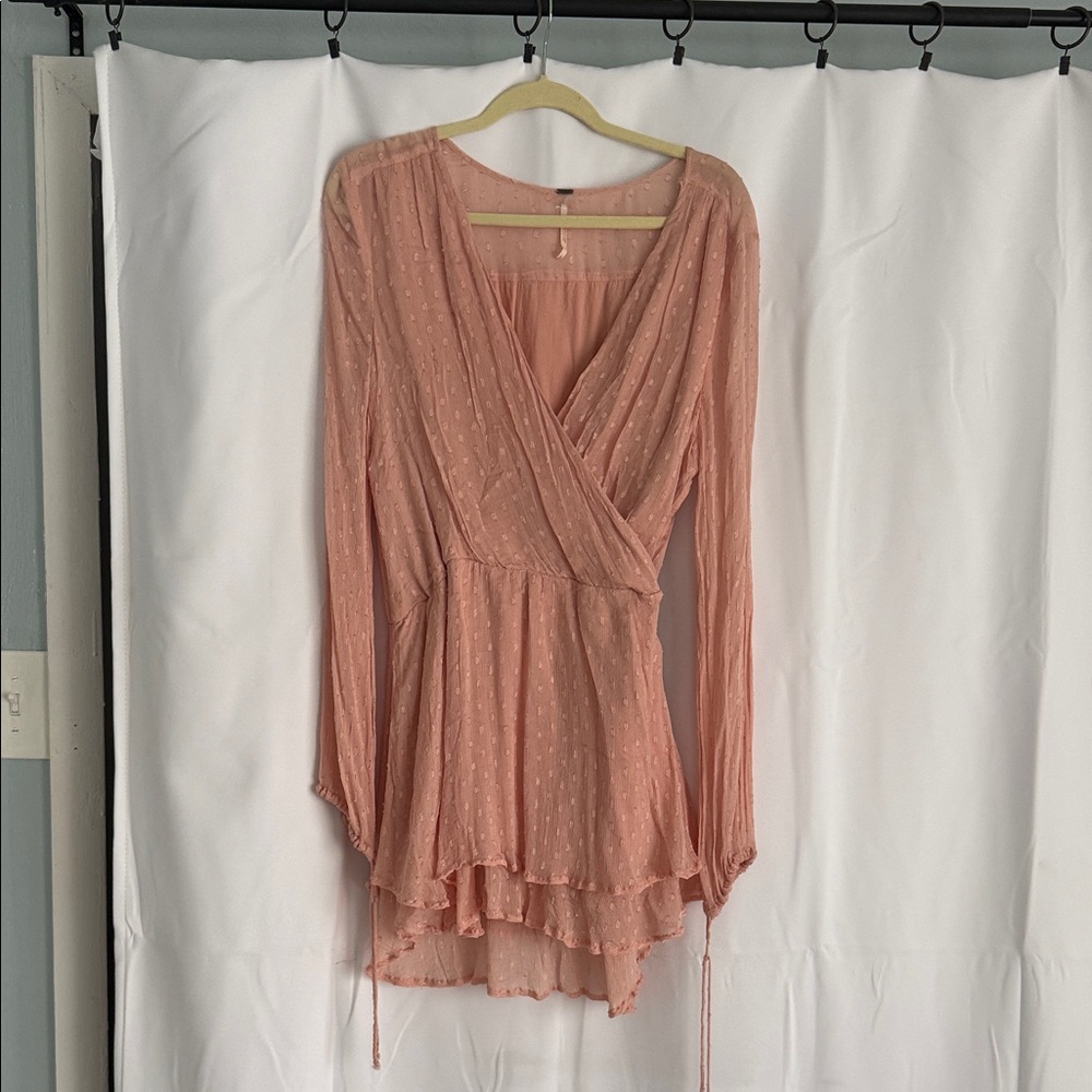 Free People Elegant Pink Wrap Dress sz L
